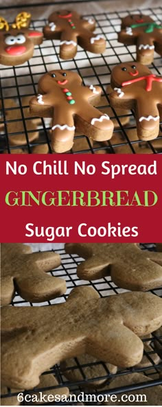 no chill no spread gingerbread sugar cookies on a cooling rack with text overlay