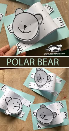 the polar bear craft is cut out and placed on top of folded paper to make it look