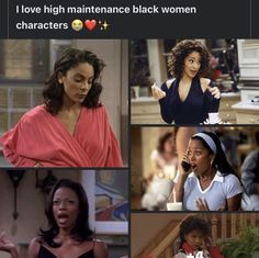 four different pictures of black women in the same room, one is talking on her cell phone