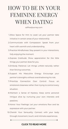 Find out how to stay in your feminine energy with a man and create a harmonious relationship. Read our expert tips for tapping into your natural power! How To Get In My Feminine Energy, Positive Femininity, Inner Feminine Energy, How To Find A Husband, How To Have Feminine Energy, Dating For Marriage, How To Be In My Feminine Energy, Feminine Characteristics, Relationship Advice For Women