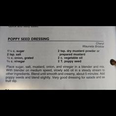 a recipe for poppy seed dressing is shown