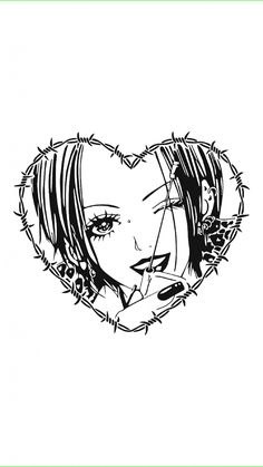 a black and white drawing of a woman's face in the shape of a heart