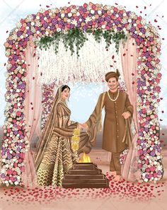 Wedding Couple Cartoon, Wedding Arches Outdoors, Caricature Wedding, Wedding Caricature, Digital Invitations Wedding