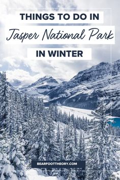 snow covered mountains and trees with the words things to do in tapper national park in winter