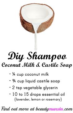 Shampoo Homemade, Natural Beauty Hacks, Shampoo Natural, Shampoo Recipe, Liquid Castile Soap, Homemade Shampoo, Diy Shampoo, Milk It