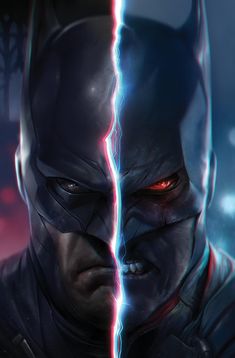 batman and robin wayne face to face in the dark knight game, with red eyes