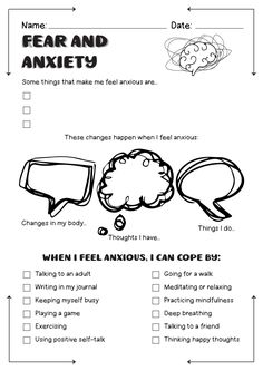 Free Worksheets For Mental Health, Fear Worksheet, Therapy Worksheets For Kids, Worksheets For Mental Health, Cbt Worksheets, Counseling Worksheets, Therapy Activity, Mental Health Activities, Behavior Interventions