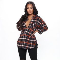 Oversized Flannel Collared Shirt Button Down Long Sleeve Disclaimer: Plaid Placement Will Vary 100% Cotton Fitted Plaid Flannel Shirt With Button Closure, Oversized Black Button-up Flannel Shirt, Oversized Plaid Collared Top, Flannel Tops With Snap Buttons, Long Sleeve, Oversized Flannel, Fashion Nova Tops, Flannel Tops, Plaid Long-sleeve Top With Button Closure, Collar Shirts