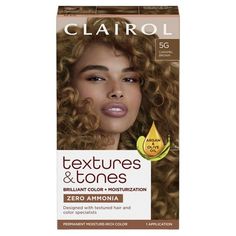 Clairol Textures & Tones Hair Dye Ammonia-Free Permanent Hair Color, 5G Caramel Brown BRILLIANT COLOR + MOISTURIZED HAIR. With Zero Ammonia, Argan and Olive oil, Textures & Tones gives you moisture-rich color that is key for maintaining curl definition and shine. Our Intensive Moisturizing Mask helps detangle and strenghten hair, for instant softness. Designed with textured hair and color specialists to create a system optimized to pamper textured hair types- natural or relaxed. Size: 1 Applicat Loreal Hair Dye, Caramel Brown Hair Color, Pre Looped Crochet Hair, Rich Hair Color, Clairol Hair Color, Caramel Brown Hair, Hair Dye Shampoo, Curl Definition, Temporary Hair Color