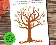 a card with an image of a tree that has leaves on it and the words instant fall print at home