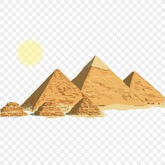 three pyramids with the sun in the background