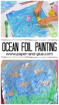 the ocean foil painting is an easy art project for kids to do with their hands