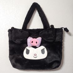 Large Kuromi Fluffy Bag. Nwot. Measures 17in L 13in H 21 With Straps Cute Black Rectangular Satchel, Cute Black Satchel Bag, Cute Black Large Capacity Satchel, Cute Large Capacity Black Satchel, Cute Black Satchel With Large Capacity, Cute Black Rectangular Shoulder Bag, Cute Black Handheld Bag, Cute Handheld Black Bags, Cute Black Pouch Shoulder Bag