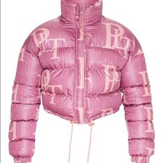 Make A Serious Statement This Season With This Puffer Coat. Featuring A Pink 'Plt' Print With A High Neck And A Toggle Waistband, Team With A Crop Top, Casual Bottoms And Fresh Kicks For Instant Attitude. Crop Puffer Jacket, Oversized Puffer Coat, Red Puffer Coat, Pink Puffer Coat, Red Puffer Jacket, Leather Puffer Jacket, Bubble Coat, Black Puffer Coat, Cropped Puffer Jacket