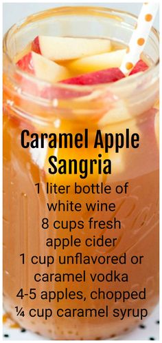 caramel apple sangria recipe in a jar with instructions on how to make it