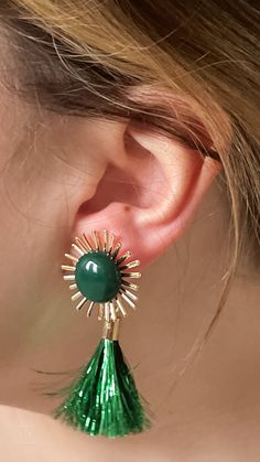 mary kathryn design green metallic starburst tassel earrings Here Comes The Sun, Tassel Earrings, Here Comes, Green And Gold, Pop Of Color, Final Sale, Gold Earrings, Tassels, Color Pop