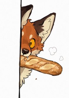 a drawing of a fox holding on to a piece of bread