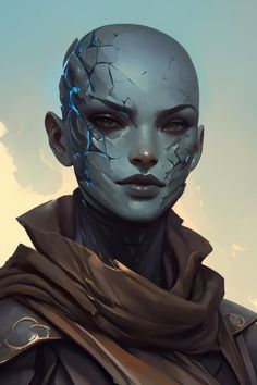 Alien Concept Art Humanoid, Earth Genasi Female Dnd, Earth Character Design, Air Genasi Female, Genasi Character Art, Dnd Alien, Dnd Genasi