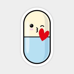 a cartoon pill with a heart sticking out of it