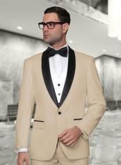 A Perfect formal wear- Men's 3 piece modern fit shawl collar tan vested tuxedo.