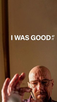 an old man is holding his hand up to the camera with words above him that say i was good at it