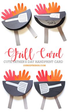 Handprint Father’s Day Grill Card Kids Fathers Day Crafts, Fathers Day Art, Toddler Arts And Crafts, Diy Valentine, Daycare Crafts, Father's Day Diy