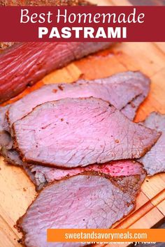 a wooden board with best homemade sliced pastrami Deli Meat Recipes, Homemade Pastrami, Pastrami Recipe, Homemade Corned Beef, Beef Meals, Lunch Meat Recipes, Smoker Grill, Savory Meals, Homemade Sausage