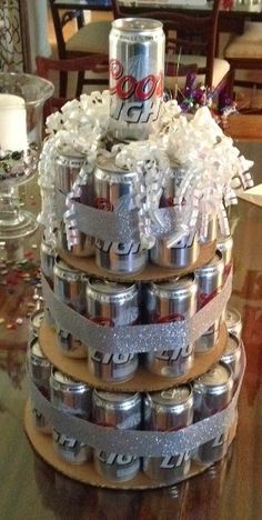 a cake made out of cans on top of a table