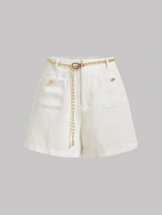 Albaricoque Casual,Elegante Collar  Tela tricotada Liso Pierna ancha Embellished No-Elástico Old Money Shorts, Shorts Old Money, Shuffles Outfits, Elegant Shorts, Dream Pants, Dressy Casual Outfits, Normal Clothes, Pocket Shorts