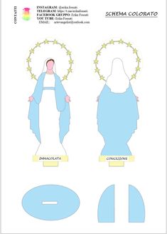 the paper doll is shown in blue and has an image of jesus on it with stars around