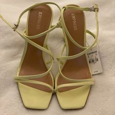 Brand New, Never Worn. Sexy Strappy Heels From Express. In A Pretty Yellow Color. Colorful Kitten Heels, Pastel Yellow Heels, Hoco Heels, Yellow Heeled Sandals, Heels Yellow, Destin Wedding, Black Strappy Wedges, Nude Strappy Heels, Gladiator Sandals Heels