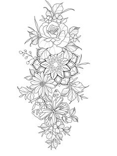 a black and white line drawing of flowers