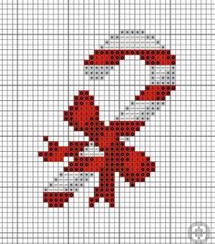 a cross stitch pattern with a red bow on it