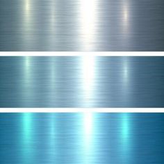 three metallic banners with blue and silver highlights on the bottom one is horizontal, the other has vertical lines