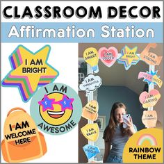 a classroom decor affirmation station with pictures and words