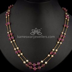 Buy Chain Online | Ruby Flower Beads Chain from Kameswari Jewellers Kameswari Jewellers, Ruby Flower, Gold Chain Design, Black Beaded Jewelry