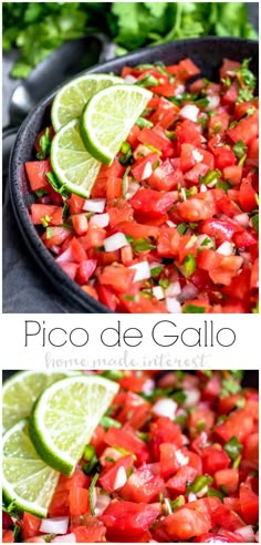 pico de gallo with limes and tomatoes in a cast iron skillet