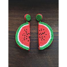 Brand New Beaded Watermelon Earrings, Green Watermelon, Beaded Drop Earrings, Red Green, Lady In Red, Watermelon, Jewelry Earrings, Women Jewelry, Drop Earrings