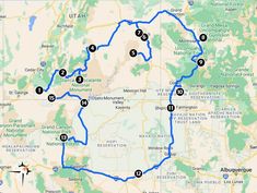 a map with many different locations and numbers on the map, including several roads that are marked