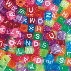 the letters are made up of small plastic cubes that spell out words and numbers