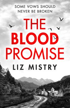 the book cover for the blood promise by liz mistry, with birds flying over it