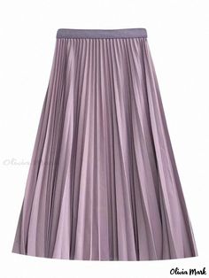 Olivia Mark - Elegant High-Waisted Long-Sleeve Dress Wide Pleated Skirt, Skirt Summer, Mid Length Skirts, Skirt Type, Types Of Skirts, Long Hoodie, Purple Dress, Dress Backs, Stylish Dresses