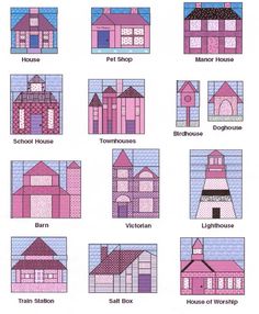 different types of houses are shown in this diagram, and each has their own color scheme