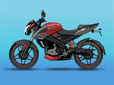 a red and black motorcycle on a blue background