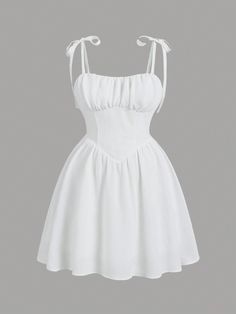 Plus Size Women's White Tie Belted Bow Knot A-Line Summer White Dress Music Festival White   Sleeveless Woven Fabric   Non-Stretch  Women Plus Clothing, size features are:Bust: ,Length: ,Sleeve Length: Babydoll Dress White, Short Flowy White Dress, Tie Belt Bow, Summer White Dress, Grad Outfits, Simple White Dress, Cute White Dress, Fashion Vocabulary, Summer White