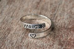 Personalized Wrap Ring Sterling Silver Custom Adjustable Army Rings, Boyfriend Ideas, Air Force Mom, Silver Wrap Ring, Name Ring