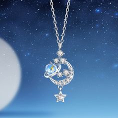 Brand Name: TenJshunzhuNecklace Type: Pendant NecklacesGender: WomenItem Weight: 0.002Main Stone: MoonstoneMetals Type: silverMetal Stamp: 925,SterlingOrigin: CN(Origin)Occasion: partyChain Type: Link ChainItem Type: NecklacesShape\pattern: StarCertificate Type: Third Party AppraisalStyle: TRENDYModel Number: dz305is_customized: YesFine or Fashion: FinePendant Size: as the picture قلادات متدلية, Planet Necklace, Star Necklace Silver, Pendent Necklace, Star Jewelry, Moon And Stars, Fancy Jewelry