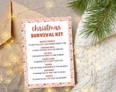 a christmas survival kit sitting on top of a table