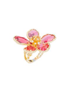 Luxe Goldtone & Crystal Flower Ring/Size 7 La Jewelry, Funky Jewelry, Jewelry Lookbook, Pink Ring, Crystal Flower, Girly Jewelry, Jewelry Inspo, Dream Jewelry, Flower Ring