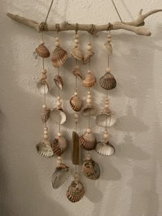 a wind chime with seashells hanging from it